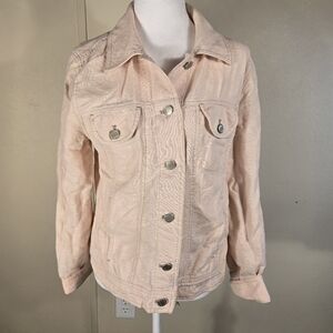 J. JILL COTTON LINEN pockets LONG SLEEVE Jacket Basic size S small  Lite Pink